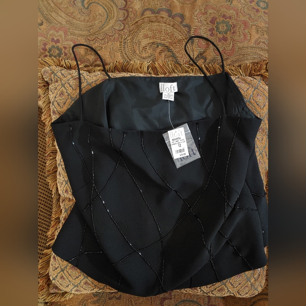 NWT LOFT BLACK BEADED BLOUSE